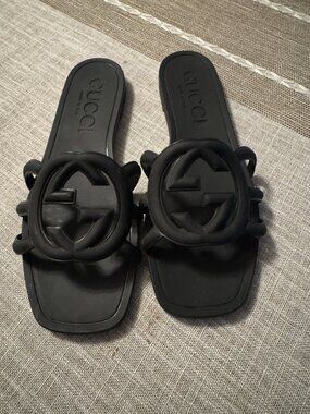 Gucci Black Interlocking G Slide Sandals